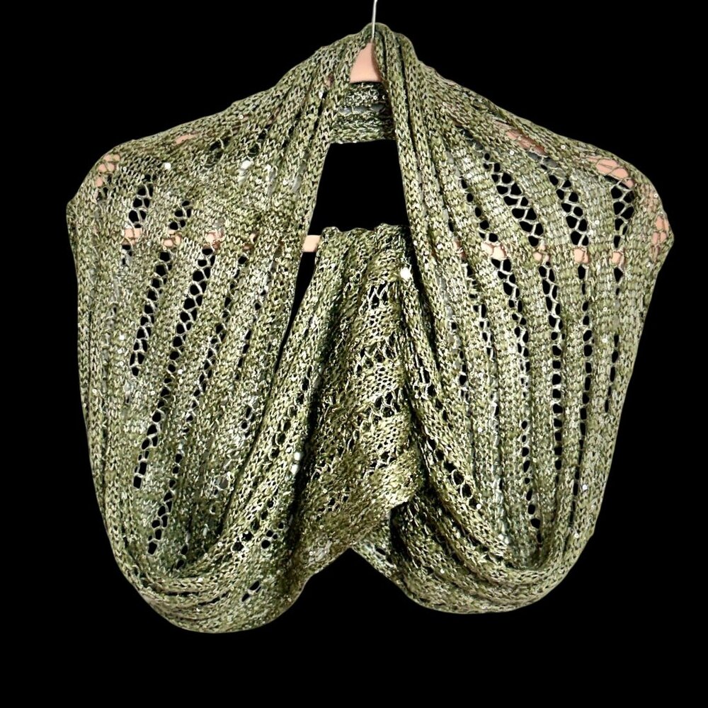 Noelle Green Metallic‎ Infinity Scarf 9" x 64" Lightweight